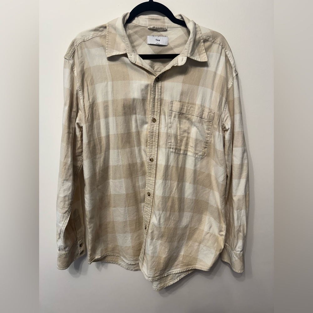TNA Beige FLANNEL  unisex  Button Down Shirt